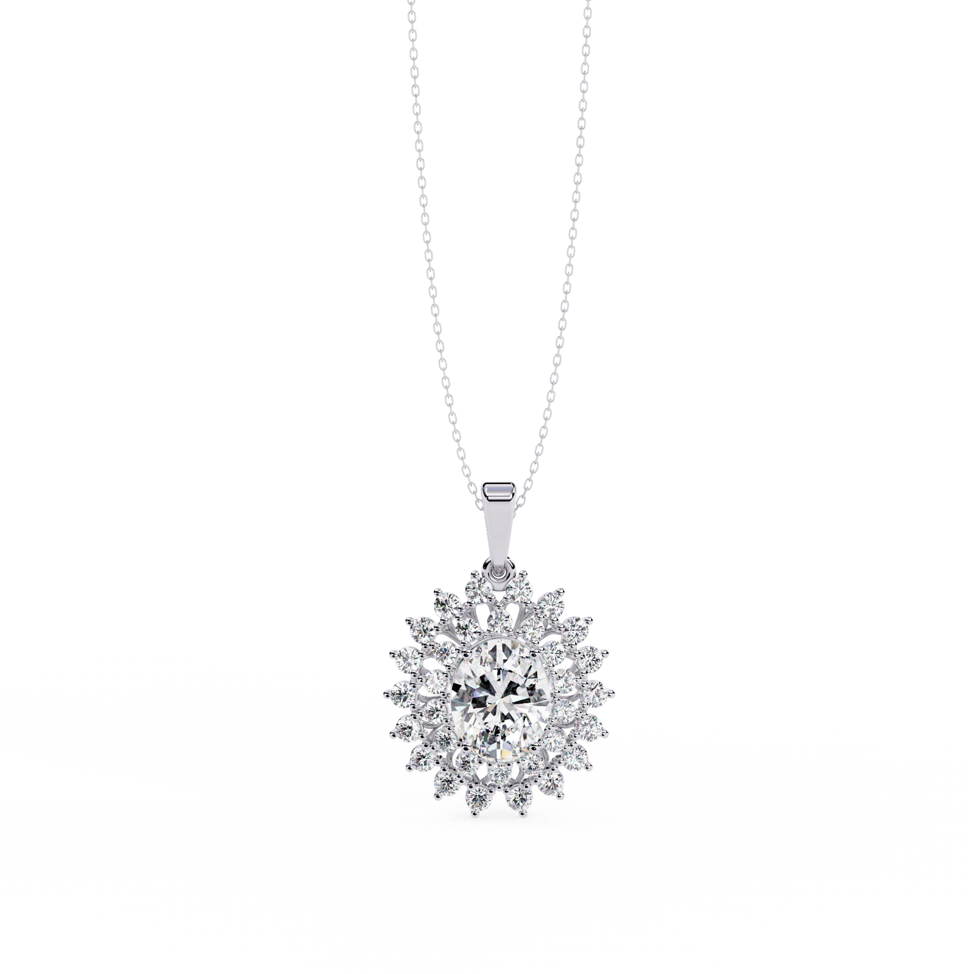Adrienne – Double Halo Oval Diamond Pendant — diamond pendant necklace — lab grown diamond — 18k white gold — Carat House