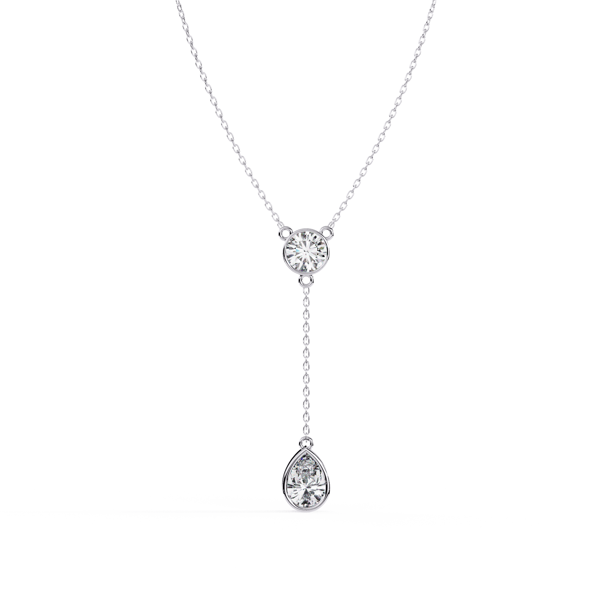 Amina – Dual Solitaire Drop Pendant — diamond pendant necklace — lab grown diamond and natural diamond — 18k white gold — Carat House
