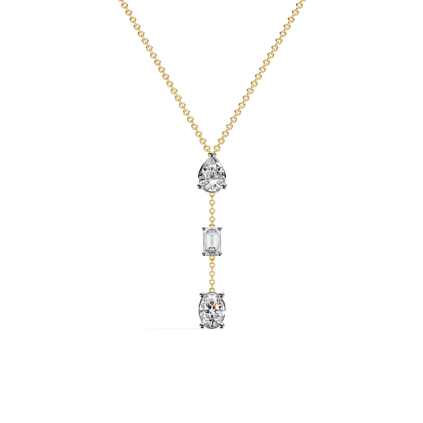 Azar- Three-Stone Solitaire Drop Pendant
