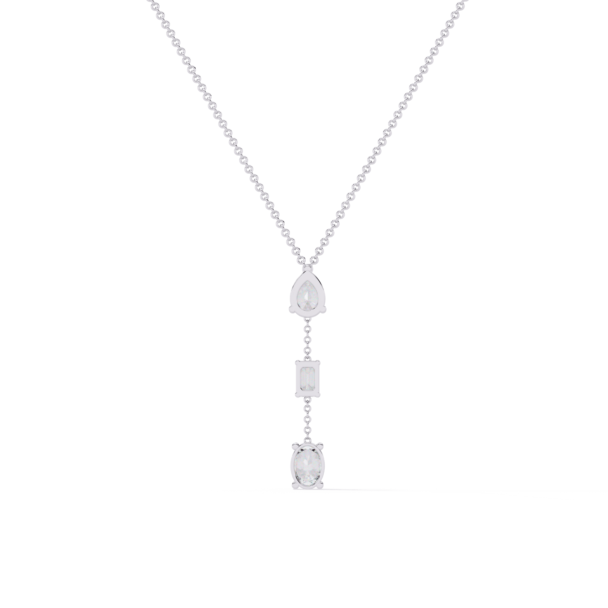 Carat House Dubai Azar three-stone solitaire drop pendant featuring sparkling gemstones on a delicate chain