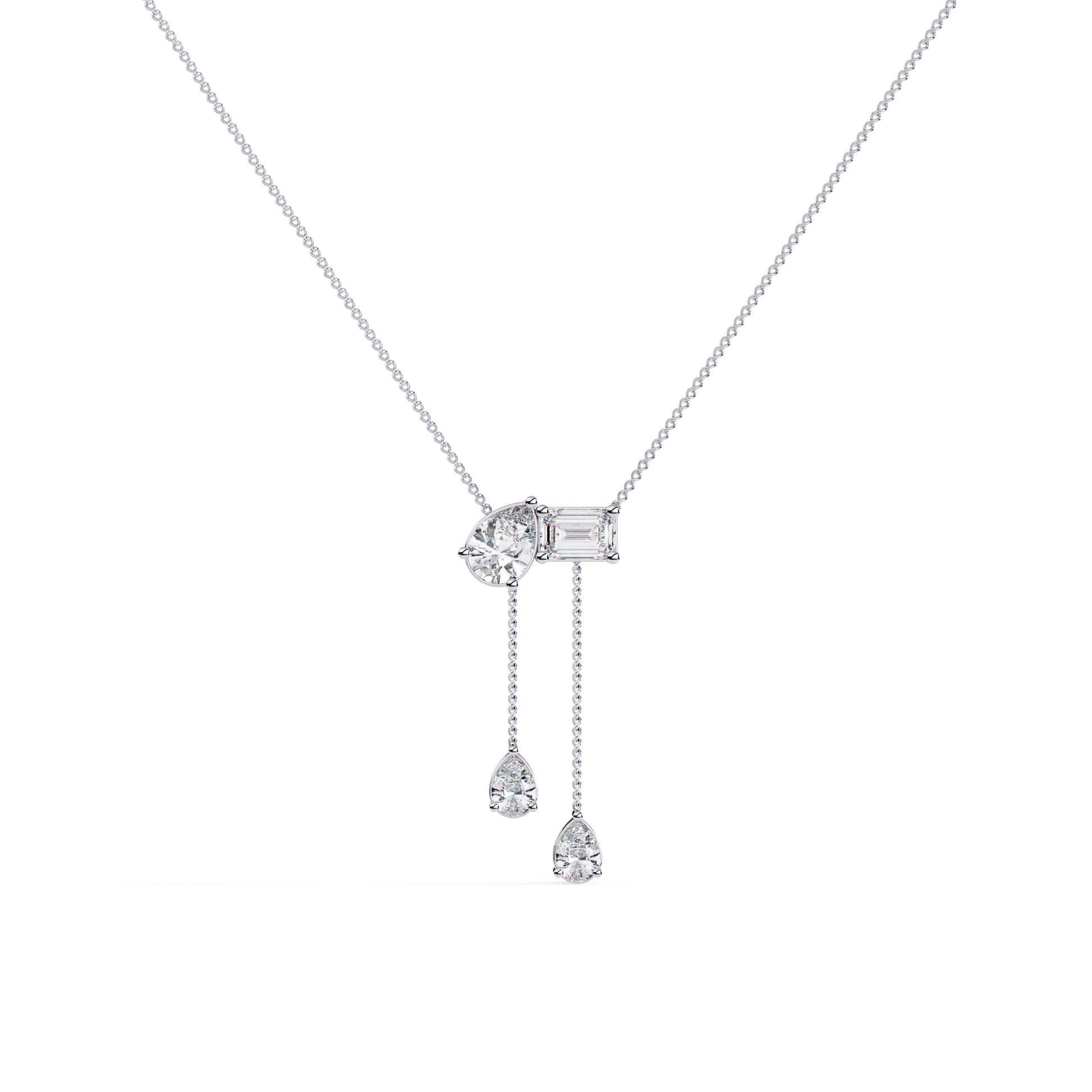 Camille – Pear & Emerald Drop Pendant with Accent Pears — diamond pendant necklace — lab grown diamond and natural diamond — 18k white gold — Carat House