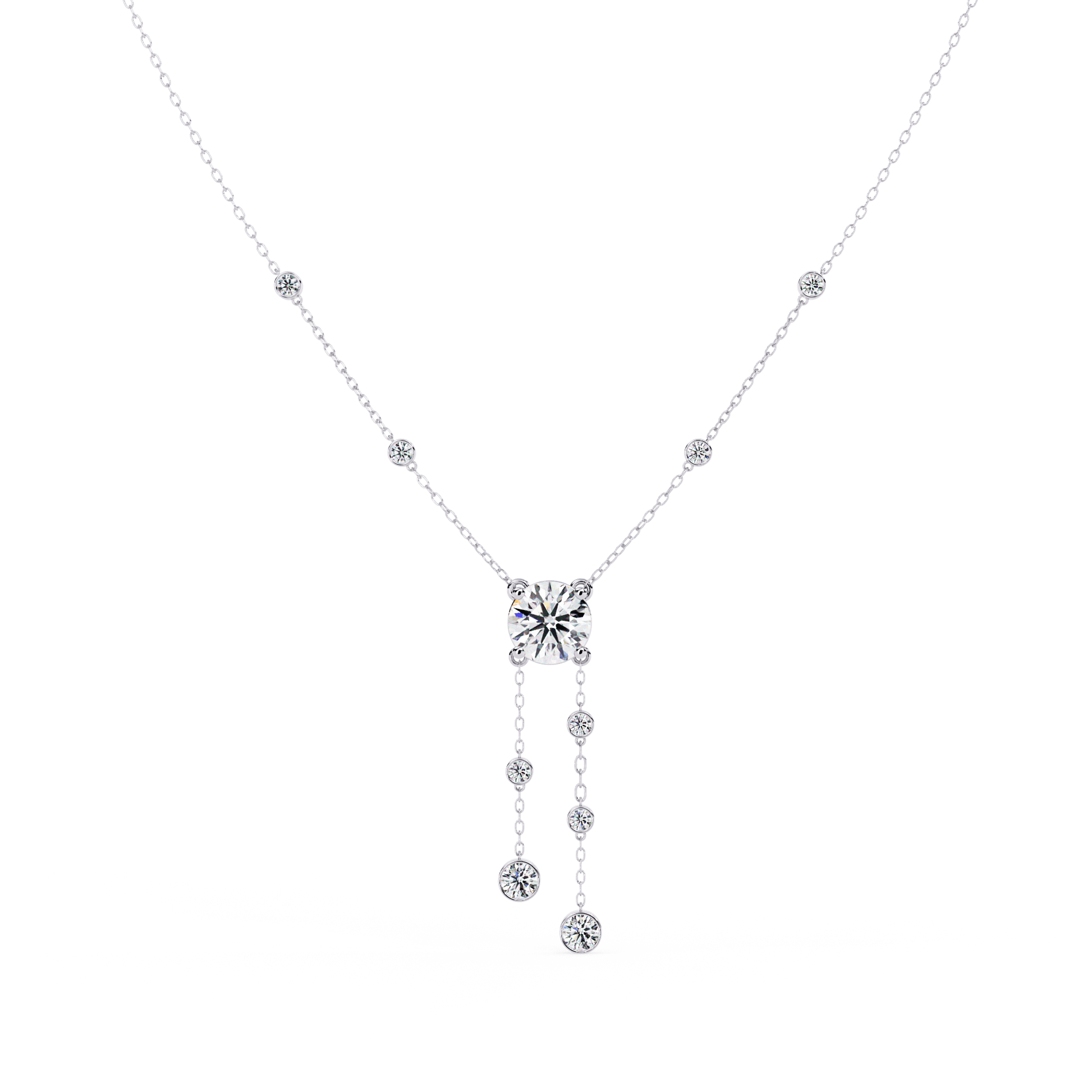 Candace - Round-Cut Diamond Drop Necklace — diamond pendant necklace — lab grown diamond and natural diamond — 18k white gold — Carat House