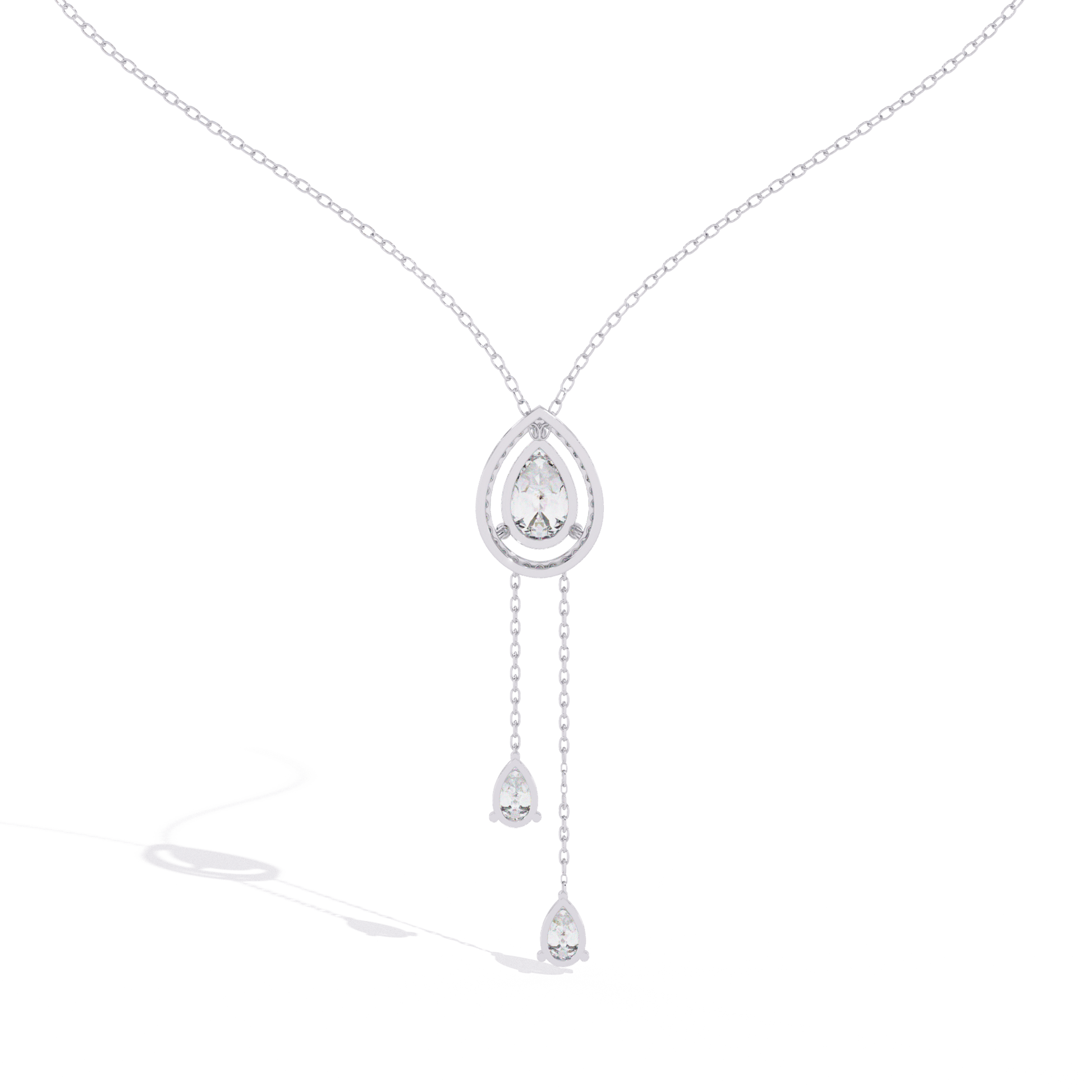 Pear-cut halo drop necklace with pear-shaped accents by Carat House Dubai, featuring elegant jewelry design.