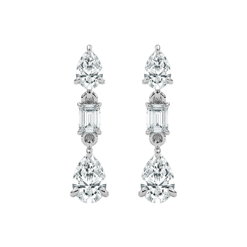 Ella – Pear & Emerald-Cut Drop Studs — diamond drop earrings — lab grown diamond — 18k white gold and platinum — Carat House